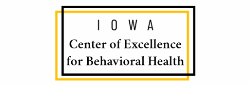 black and yellow rectangle with words inside saying Iowa Center of Excellence for Behavioral Health